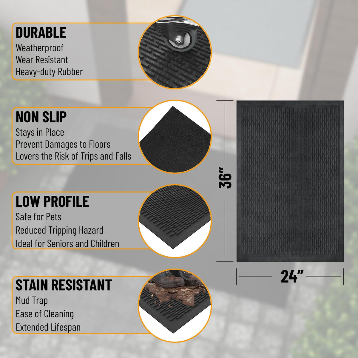 Ottomanson low-profile mat fits under doors while protecting floors.