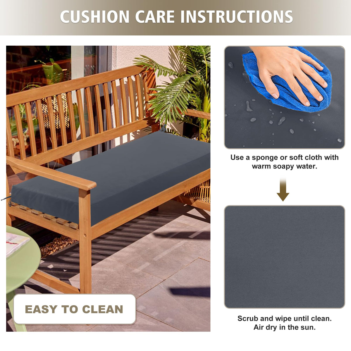 Indoor use option with Ottowood bench cushion on an indoor bench