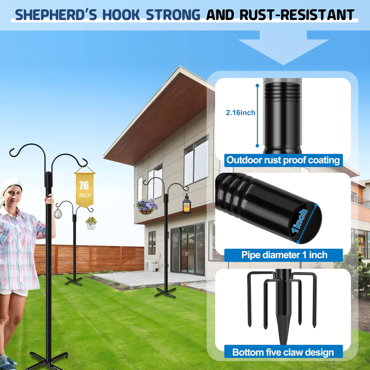 Ottsuls double-arm shepherd hooks offer versatile hanging options for gardens.