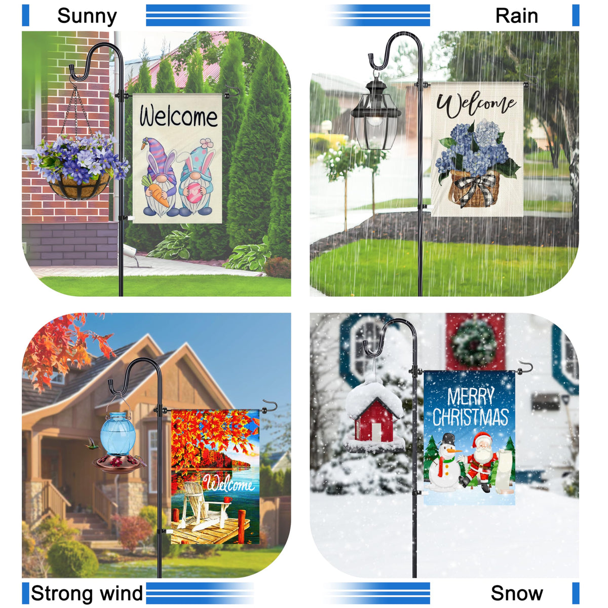 Ottsuls outdoor garden decor flag stand shown in a lush yard