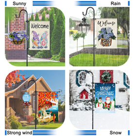 Ottsuls outdoor garden decor flag stand shown in a lush yard