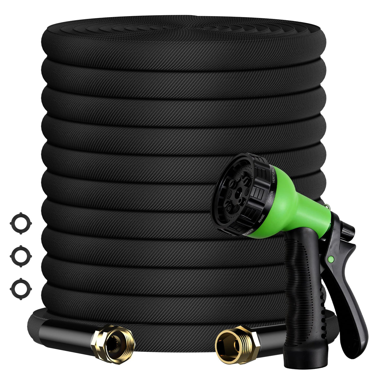 OUBRTS 50ft non-expandable hose with flat design for easy handling.
