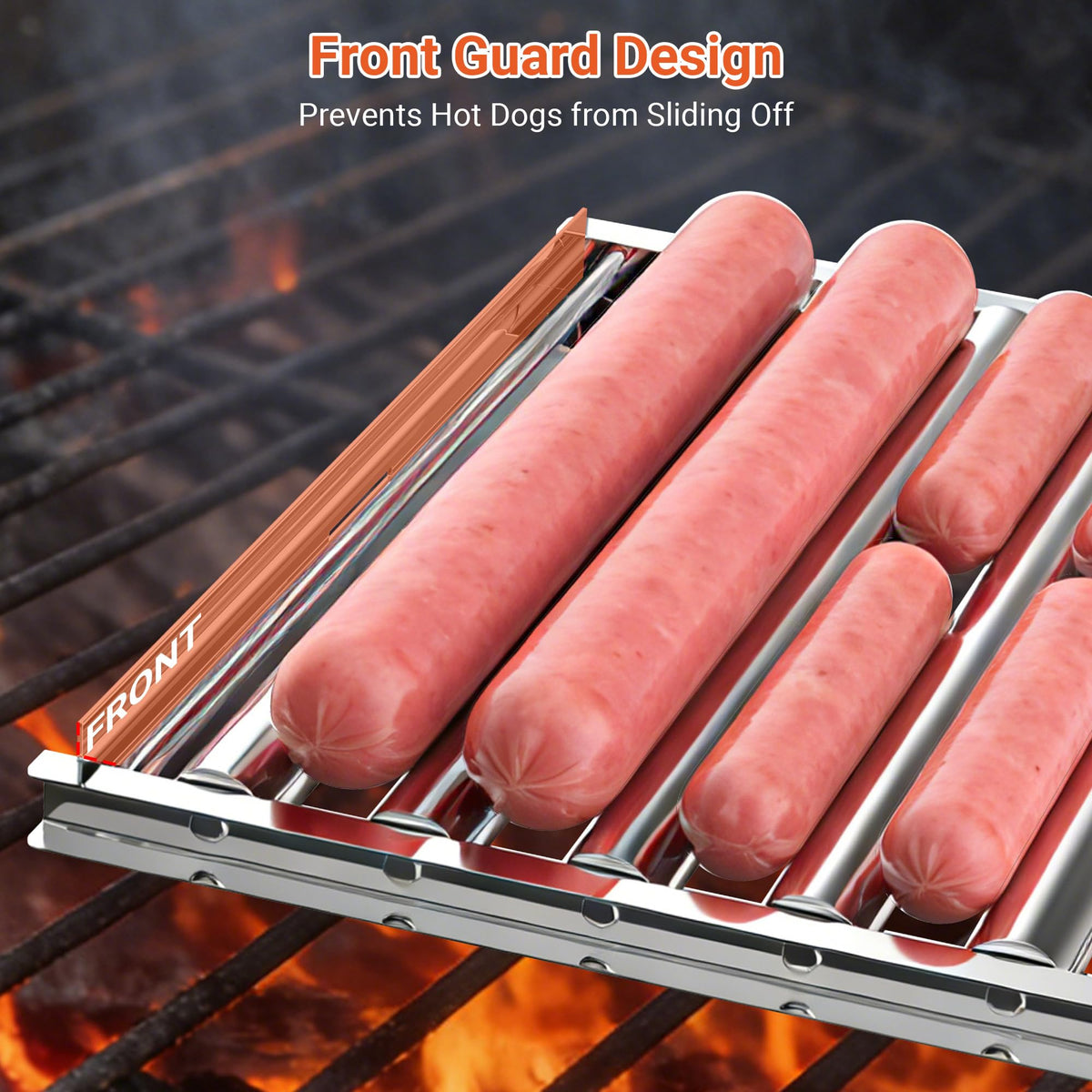 OUBRTS front guard design prevents hot dogs from sliding off.