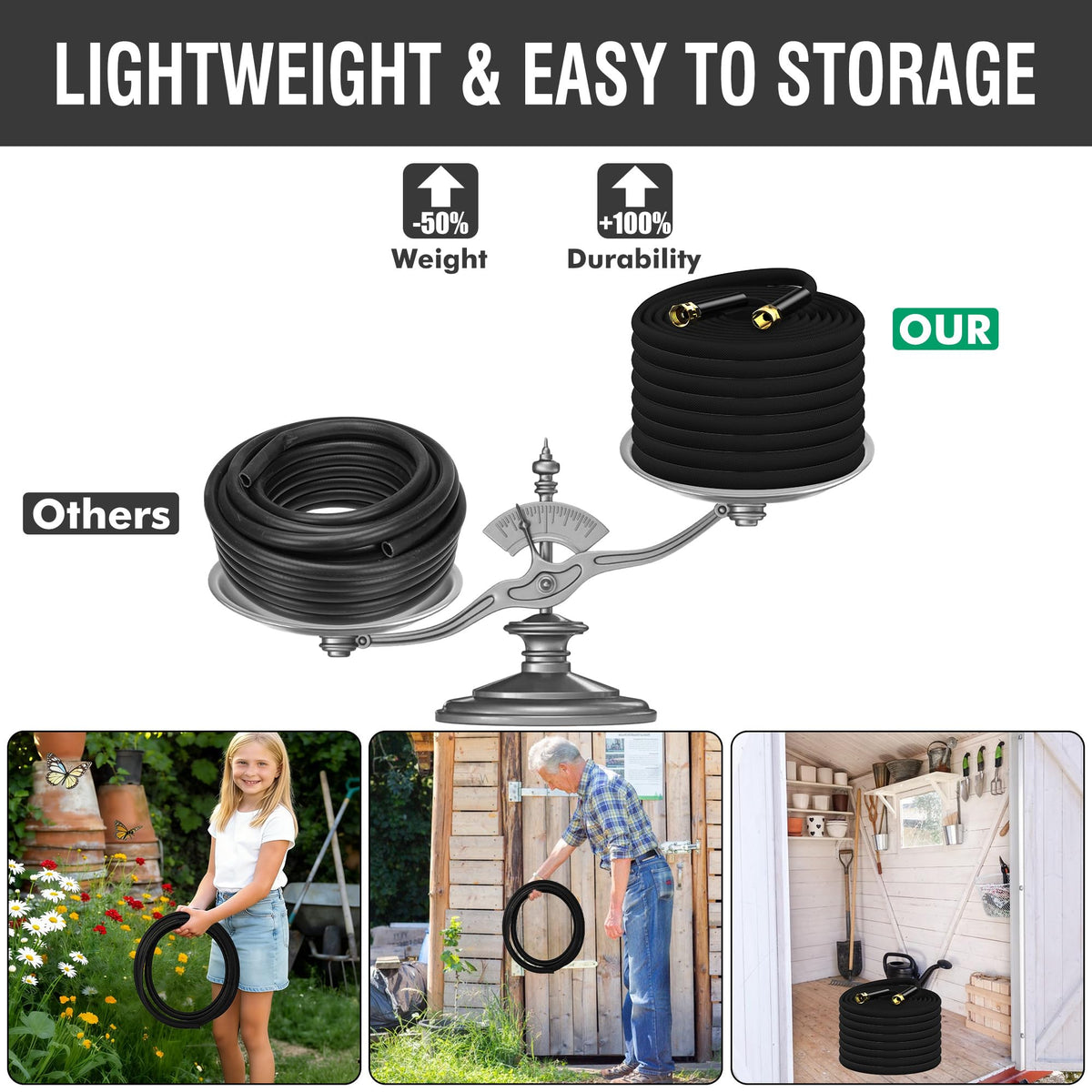 OUBRTS lightweight hose reduces fatigue during gardening and car washing.