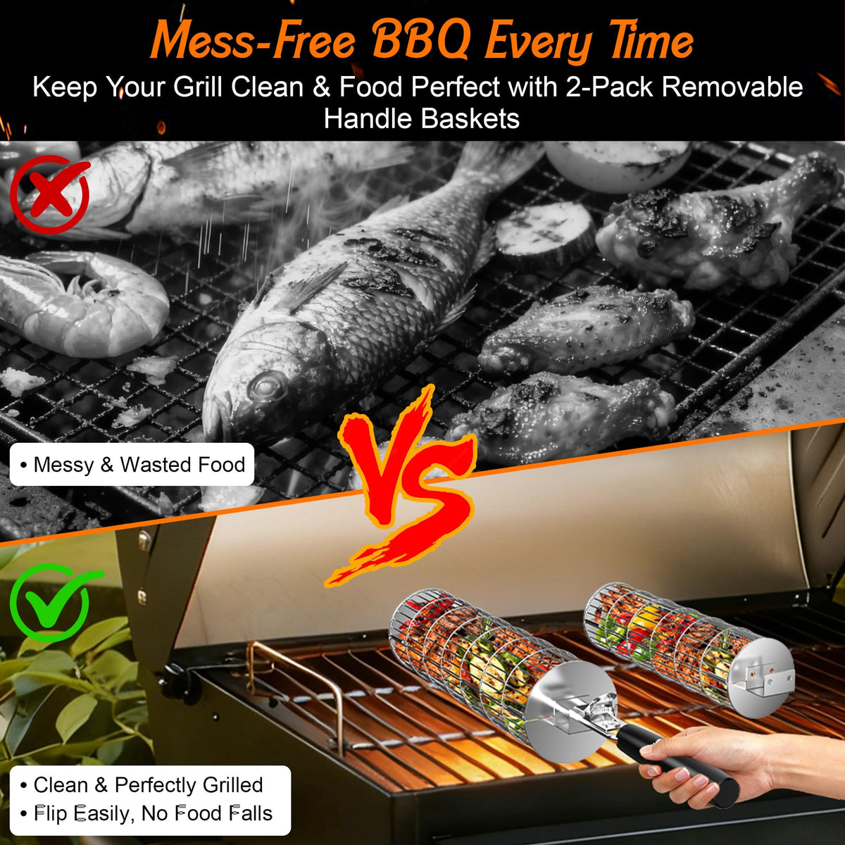 OUBRTS removable wooden handle ensures safe, comfortable grill handling and easy transport.