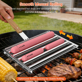 OUBRTS wooden-handled fork provides extended control during turning.