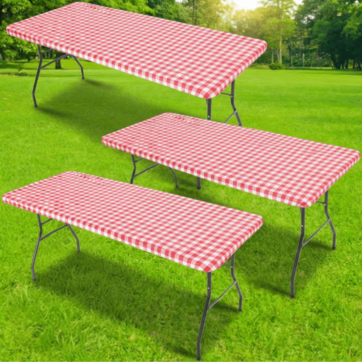 Oudain checkered tablecloth 72x30 inches with elastic rim for outdoor use