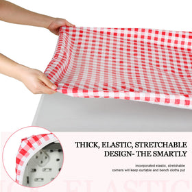 Oudain picnic tablecloth close-up showing red and white checks for festive outdoor meals
