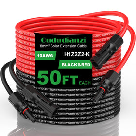 Oududianzi 50ft solar extension cable with red and black leads for flexible panel connections.