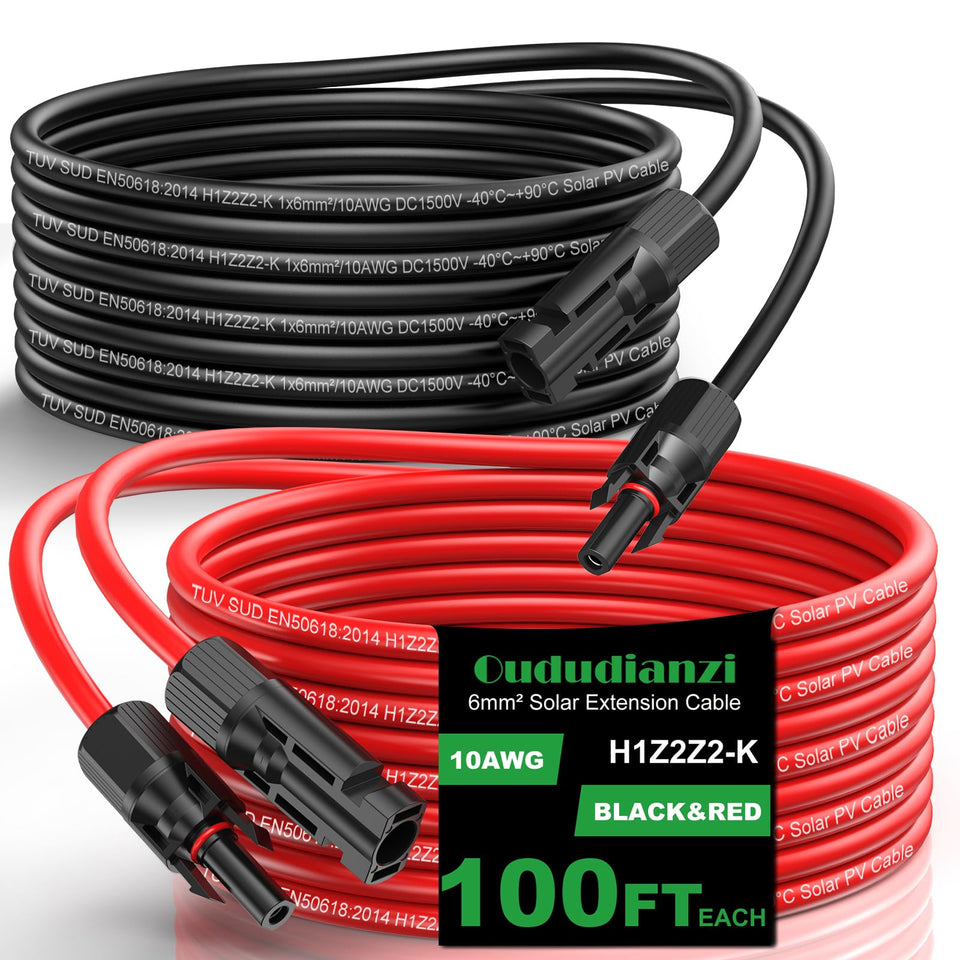 Oududianzi solar extension cable 100ft pair ready for outdoor solar installations.