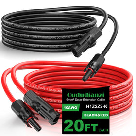 Oududianzi solar extension cable 20ft side view with waterproof connectors for outdoor use.