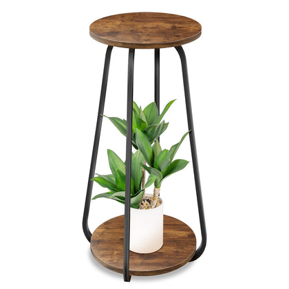 OugeWood 2-tier plant stand in wood and metal for indoor display and improved airflow.
