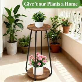 OugeWood indoor plant shelf on living room corner highlighting stable pedestal design.