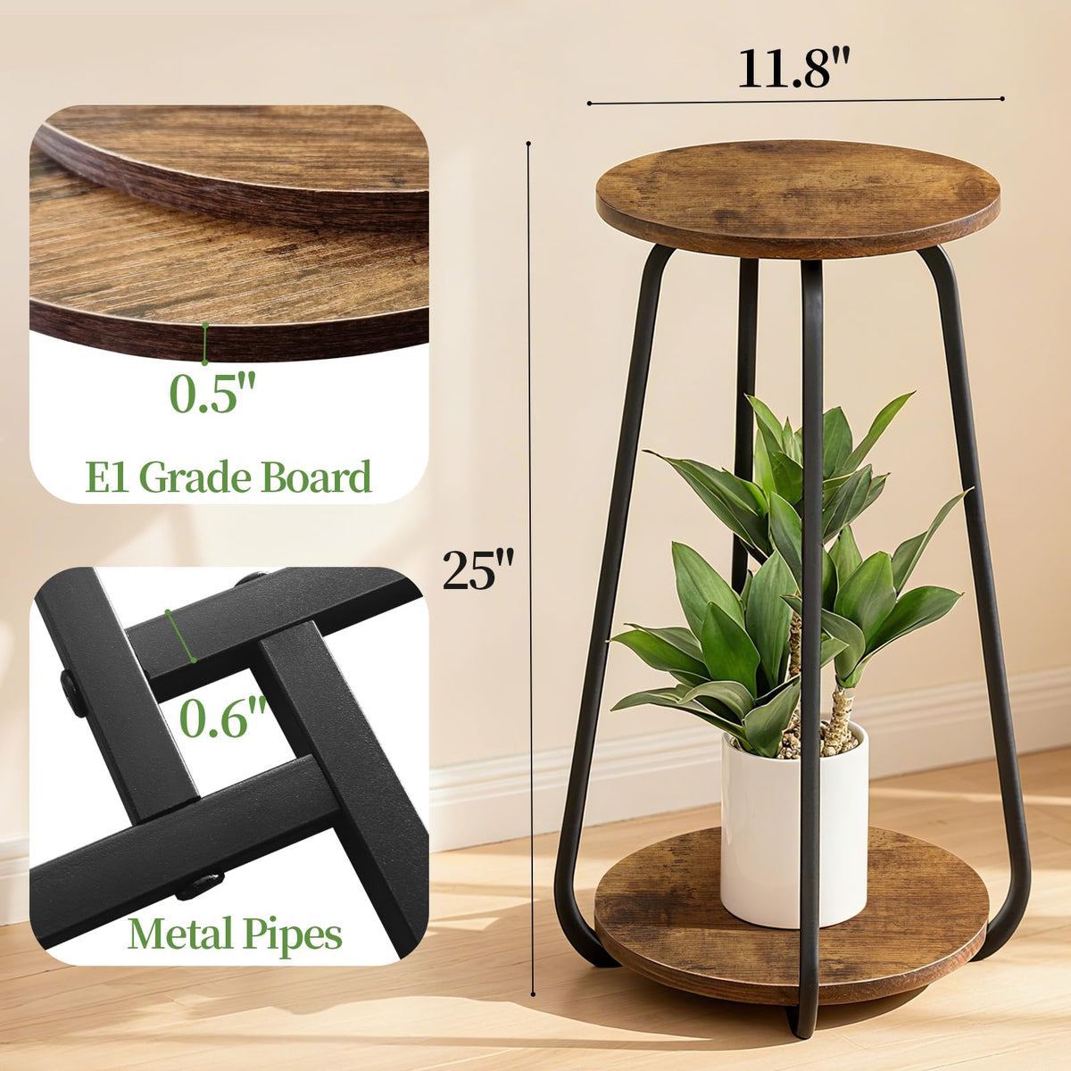 OugeWood 2-tier stand with solid base for balcony or deck greenery.