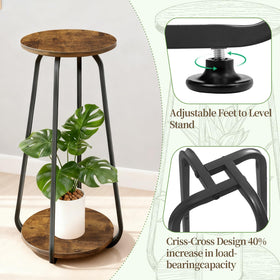OugeWood metal wood stand displaying books or decor on the top shelf.