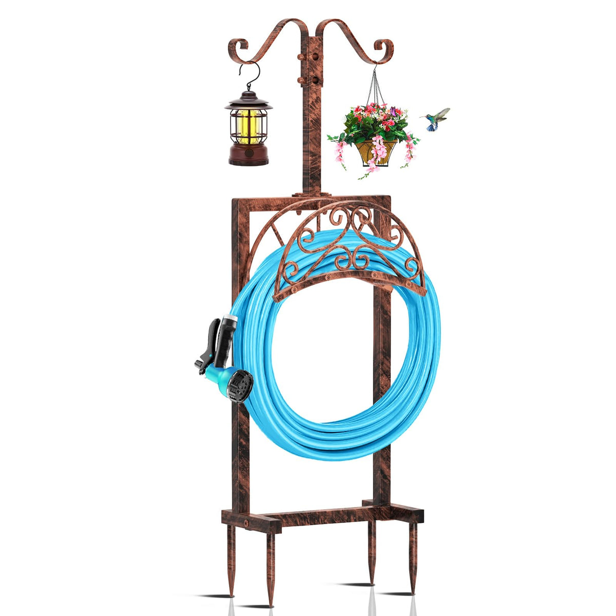 Ouinis hose holder base with four spikes for stable outdoor storage