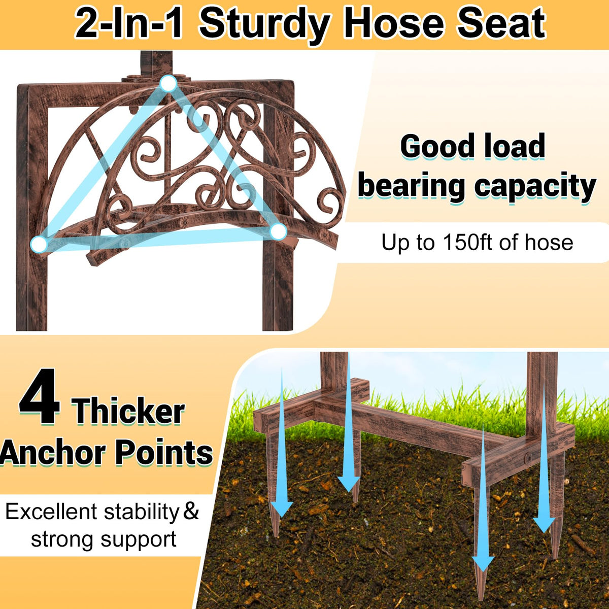Ouinis garden hose holder with shepherd's crook hooks for hanging tools