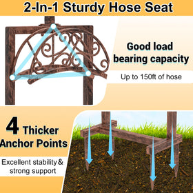 Ouinis garden hose holder with shepherd's crook hooks for hanging tools