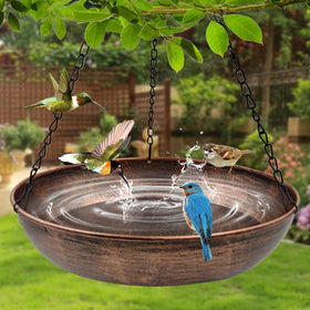 OUISJYER bird bath with chains and hook provides sturdy outdoor hanging.