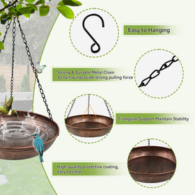 OUISJYER bird bath shown in a garden setting ready to hang.