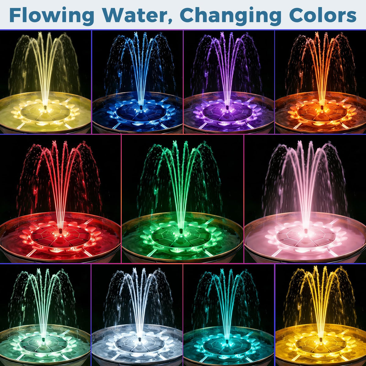 OUISJYER color changing LEDs glow softly at dusk for garden ambiance.