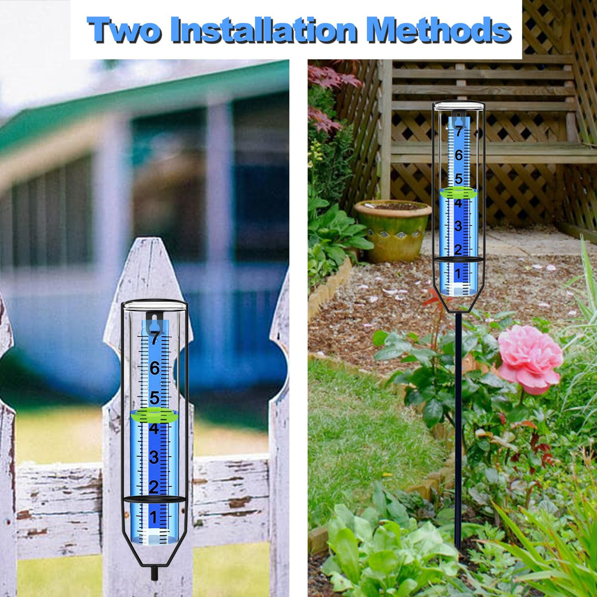 OUISJYER rain gauge stands 28.3 inches tall for easy viewing.
