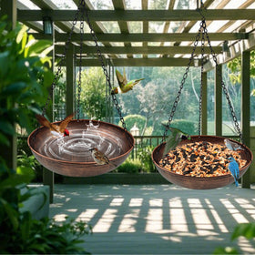 OUISJYER multifunction bird bath can hold water or seeds for birds.