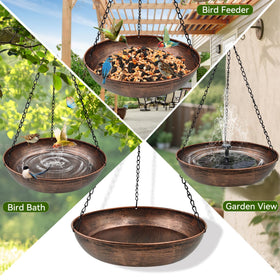 OUISJYER rust-resistant metal bird bath emphasizes durability outdoors.