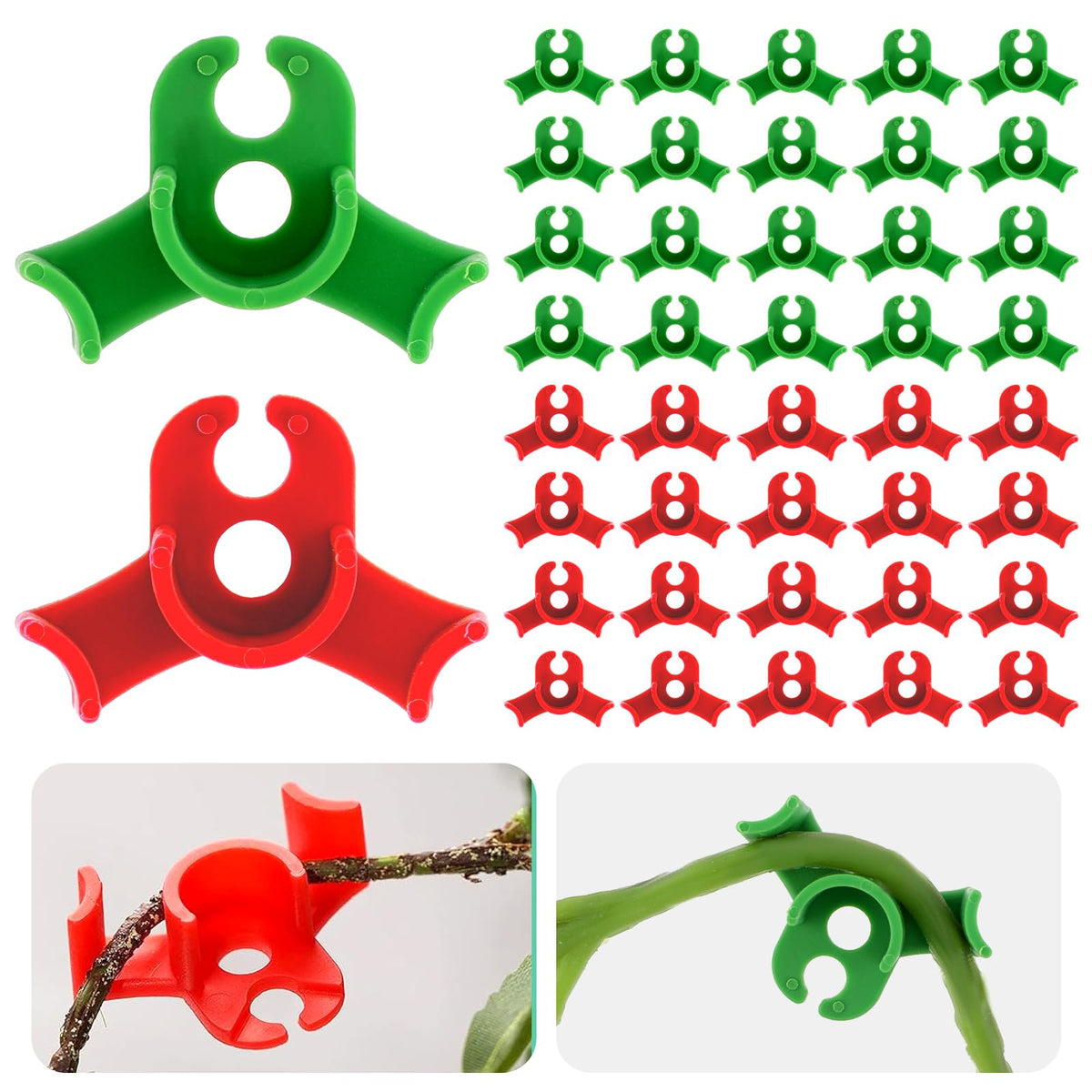 Ouligay circle-style red clips secure tomato stems for training
