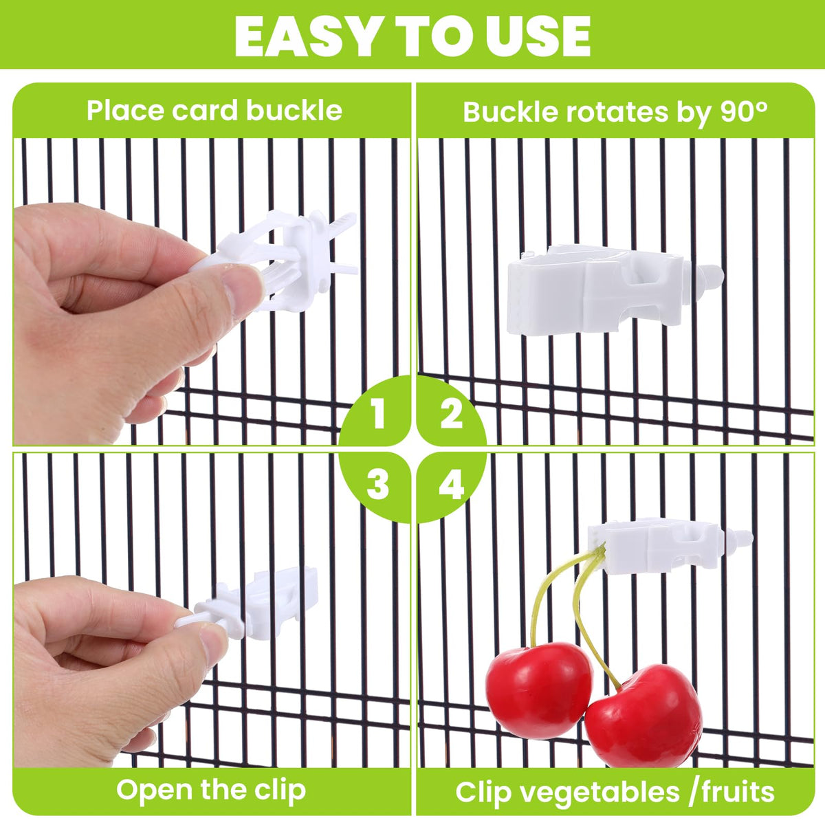 Ouligay parrot fruit vegetable clips simplify feeding by holding fruits and veggies.