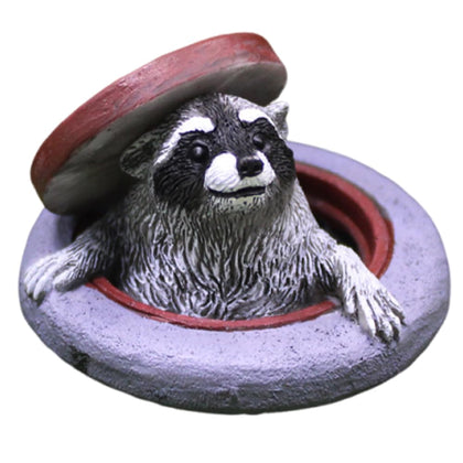 OULIGET raccoon garden statue emerging from a well cover for outdoor charm