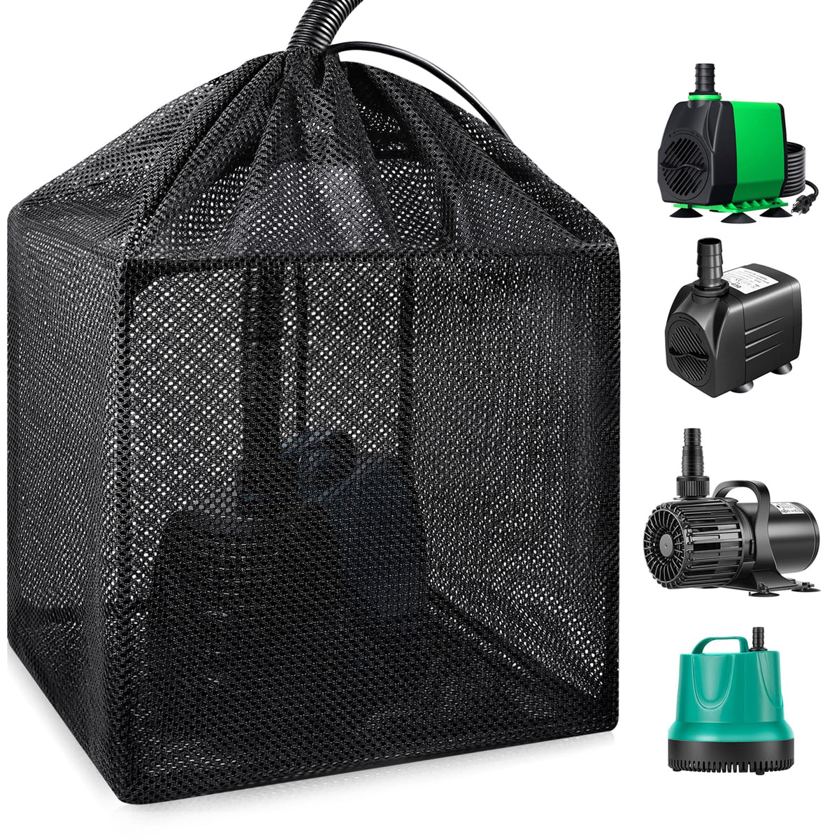 OUMEE pump filters bag with large 5.2-inch mesh protecting outdoor pond pumps
