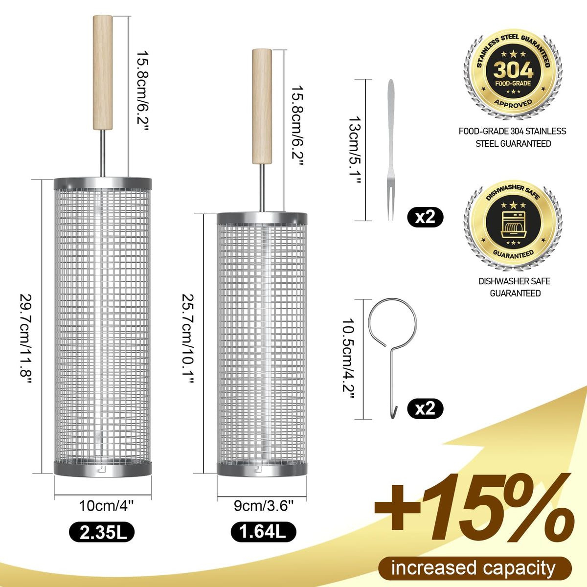 Oungelark rolling grill basket lock-tight system keeps food secure during rolling.