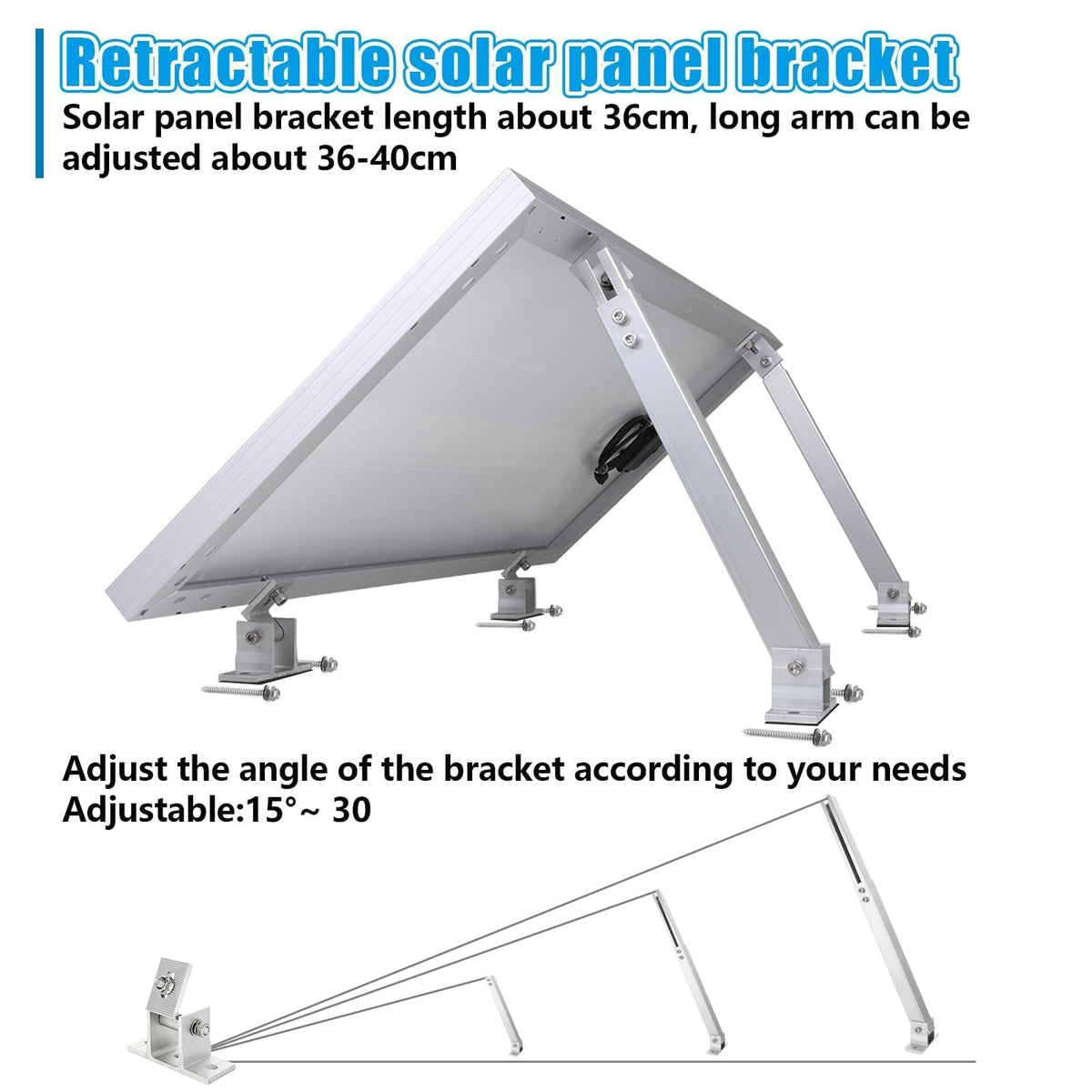 Oungy extendable arms enable precise tilt for 50 to 400 W panels.