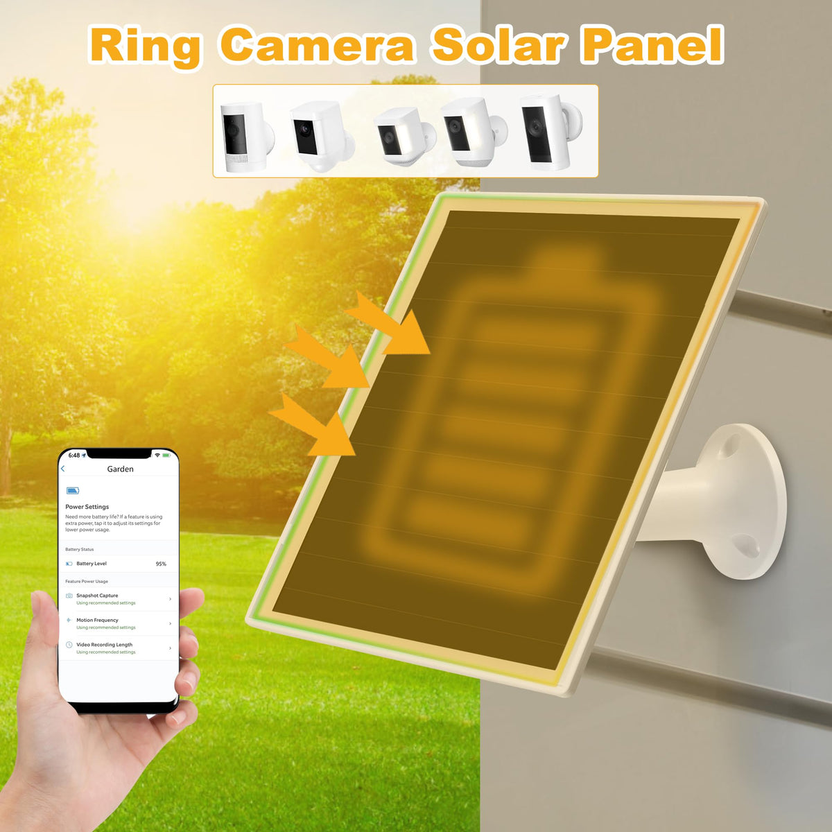 OuOudoit solar panel charger with 360-degree bracket, flexible mounting for optimal sun.