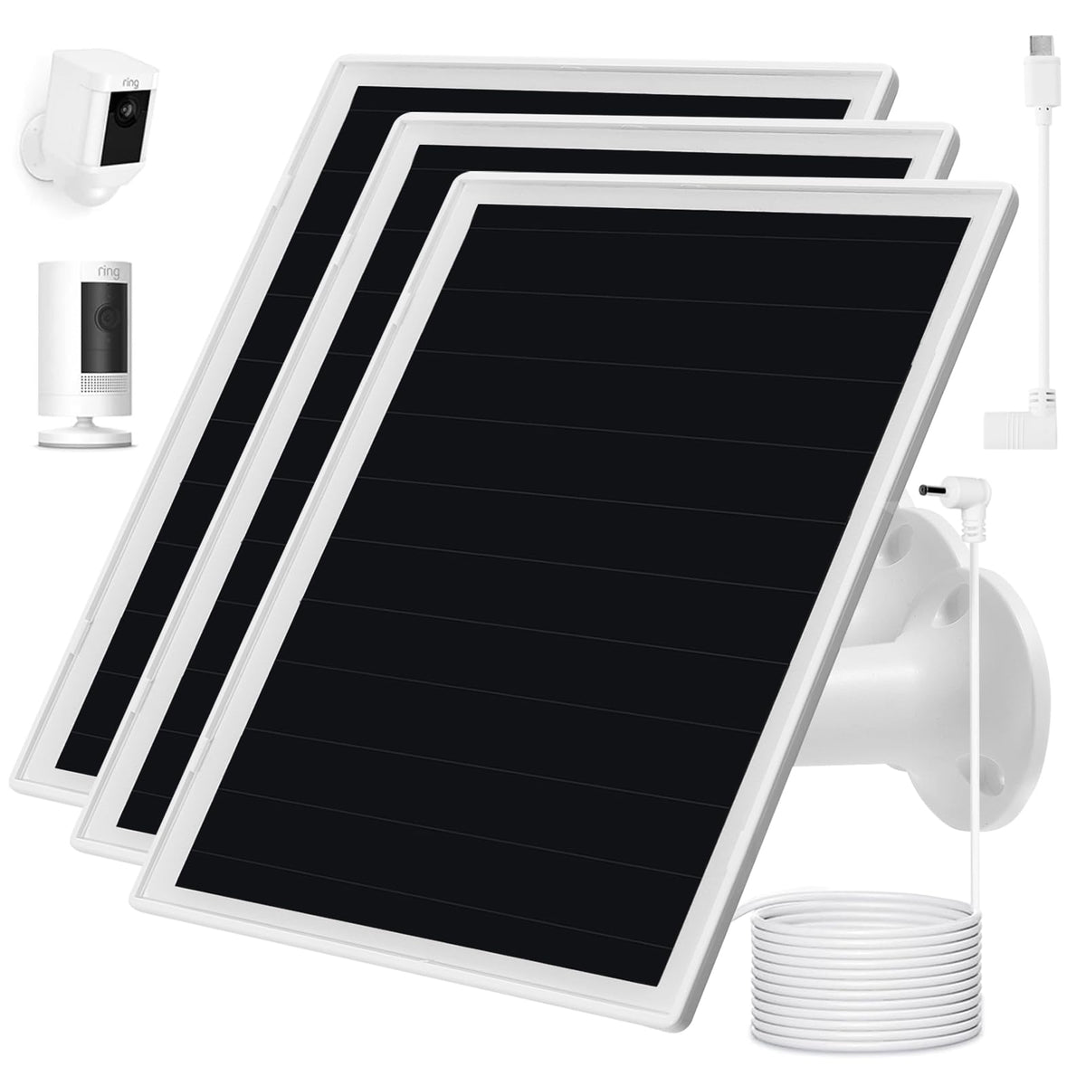 OuOudoit solar panel charger for Ring camera, front view, enhances outdoor power independence.