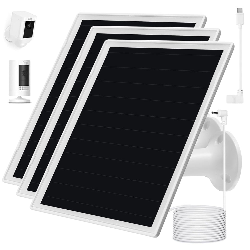 OuOudoit solar panel charger for Ring camera, front view, enhances outdoor power independence.