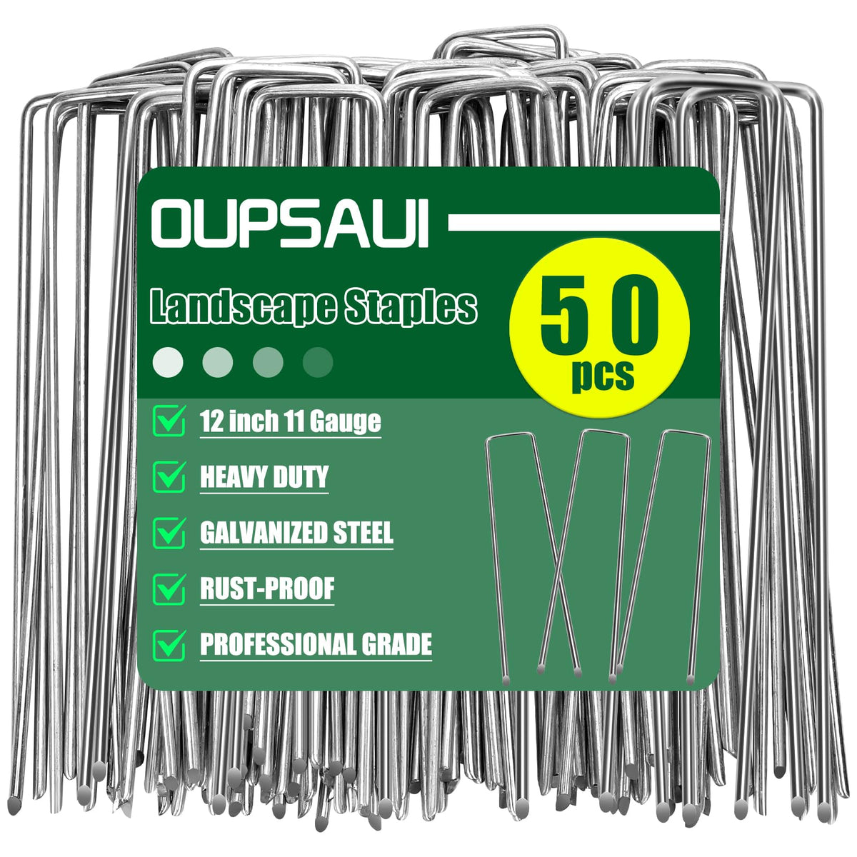 OUPSAUI 12-inch galvanized stake pack ready for garden setup