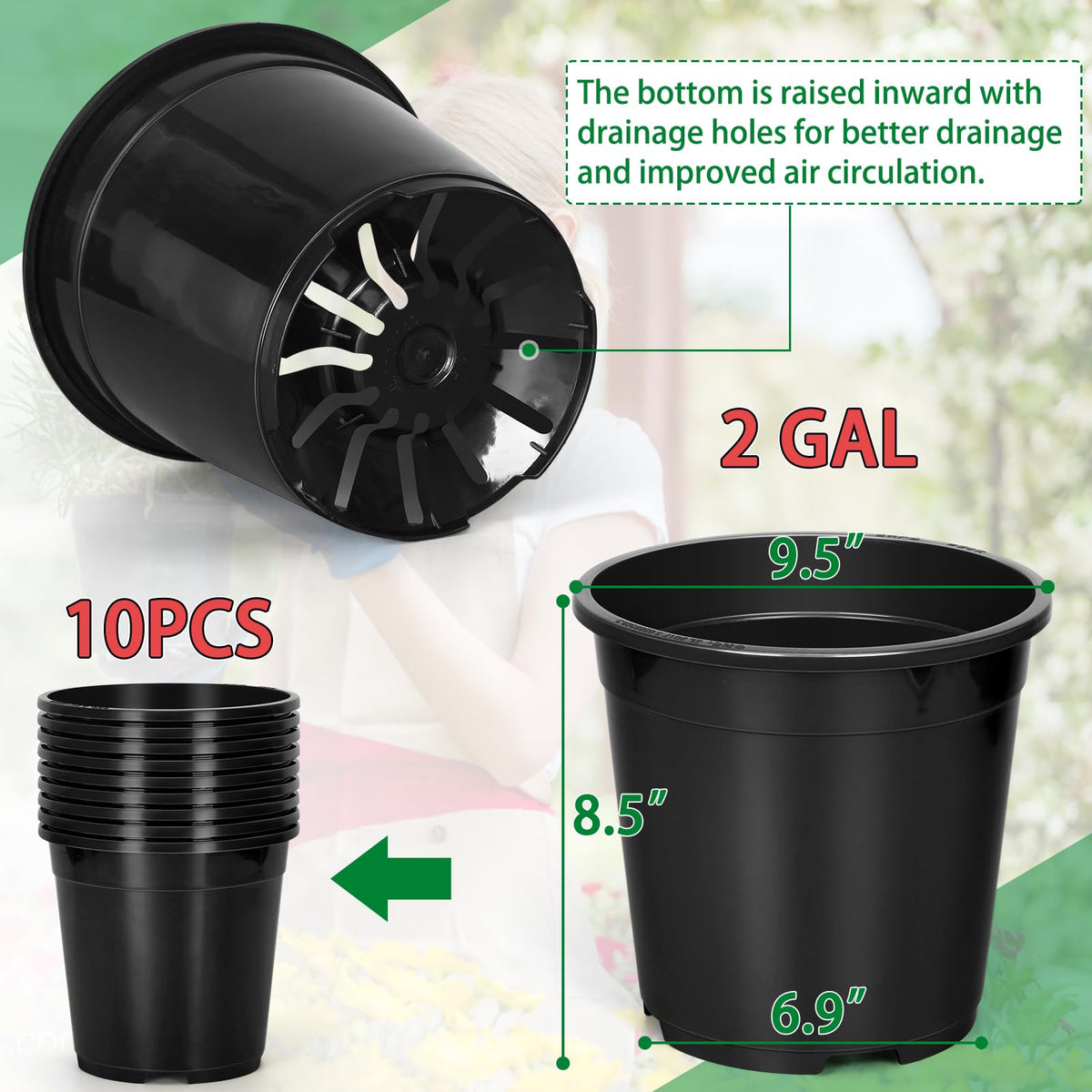 OUPSAUI 2-gallon pot drainage holes show reliable root ventilation.