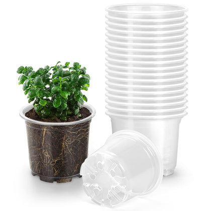 OUPSAUI 20-pack 5-inch clear nursery pots for seedling observation and root care