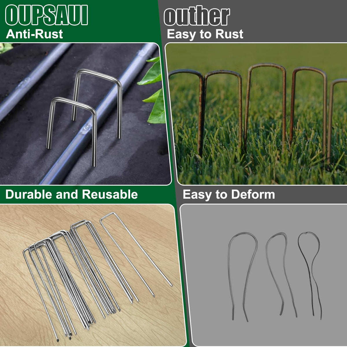 OUPSAUI stake hammered into soil demonstrating sturdy penetration