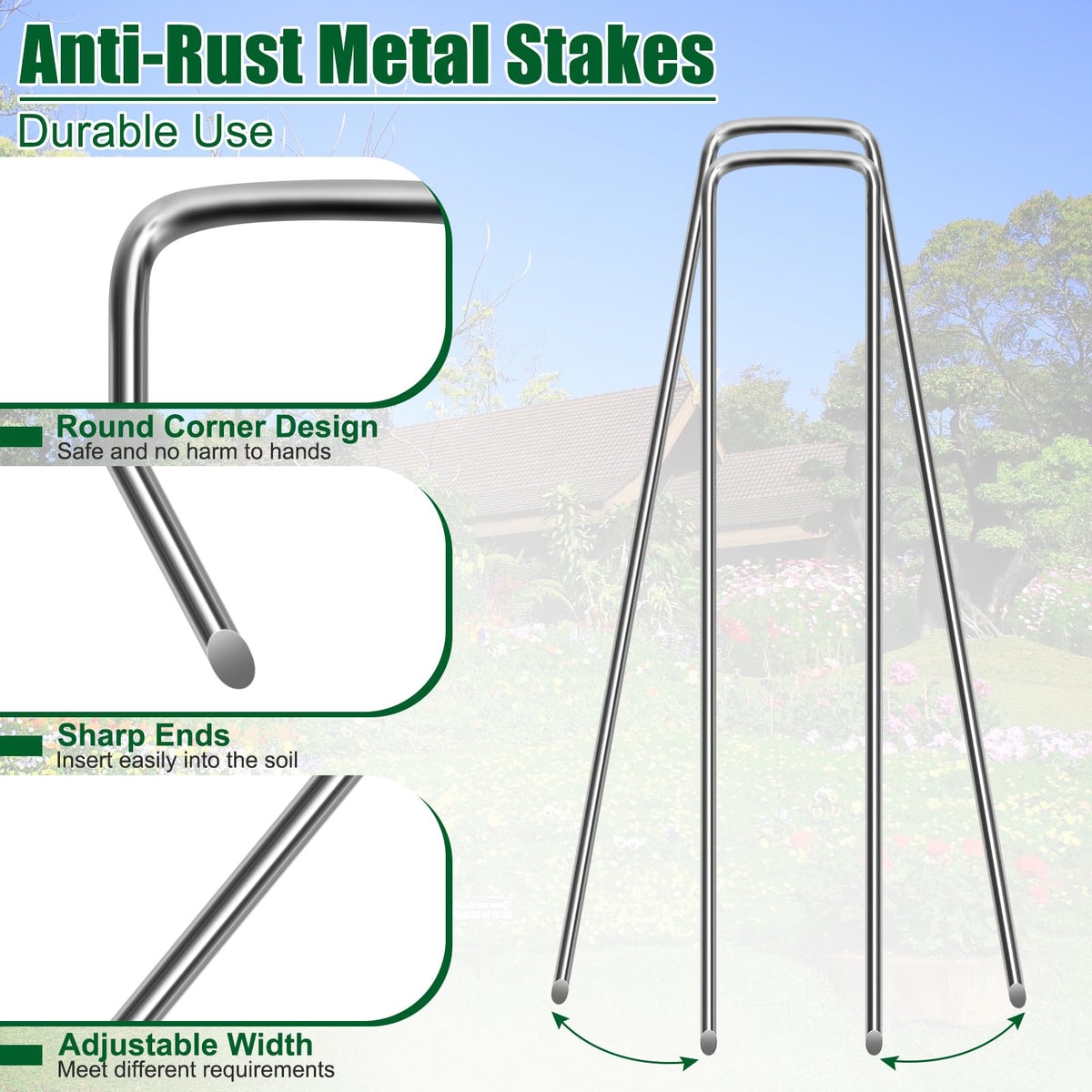 OUPSAUI stake secured on fabric lawn to anchor weed barrier