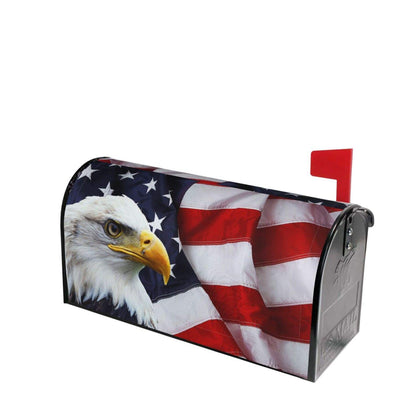 Ouqiuwa American flag welcome mailbox cover front view showing durable outdoor decor