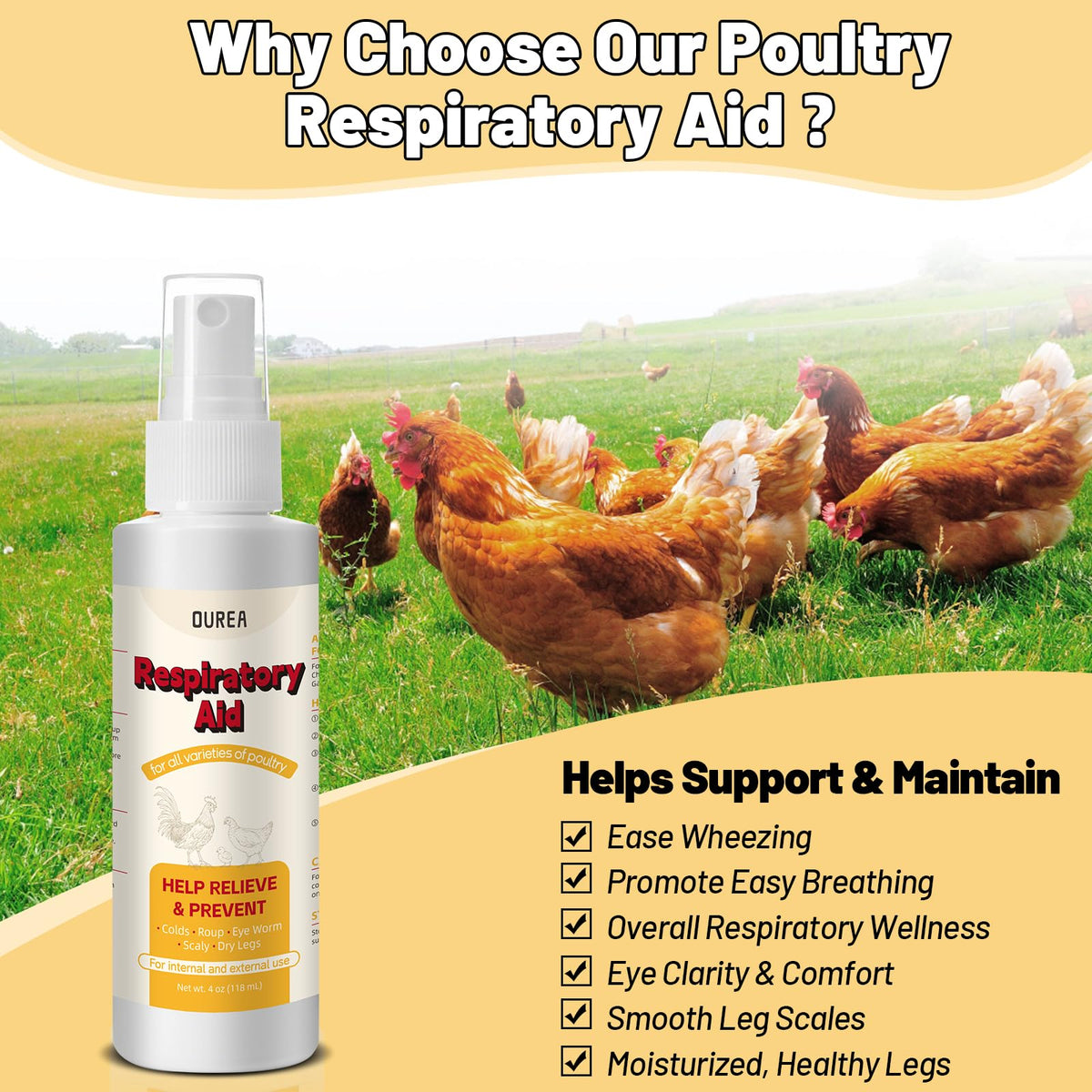 OUREA Respiratory Aid spray top shown for convenient poultry use