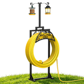 Oursieez garden hose holder stand keeps hoses tidy in outdoor spaces.