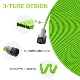 Oursieez heavy-duty PVC hose withstands sun and pressure for long-term outdoor use.