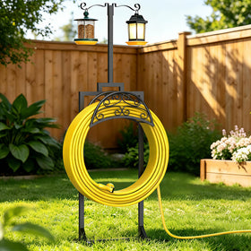 Oursieez decorative shepherd hooks add charm while storing light garden items.