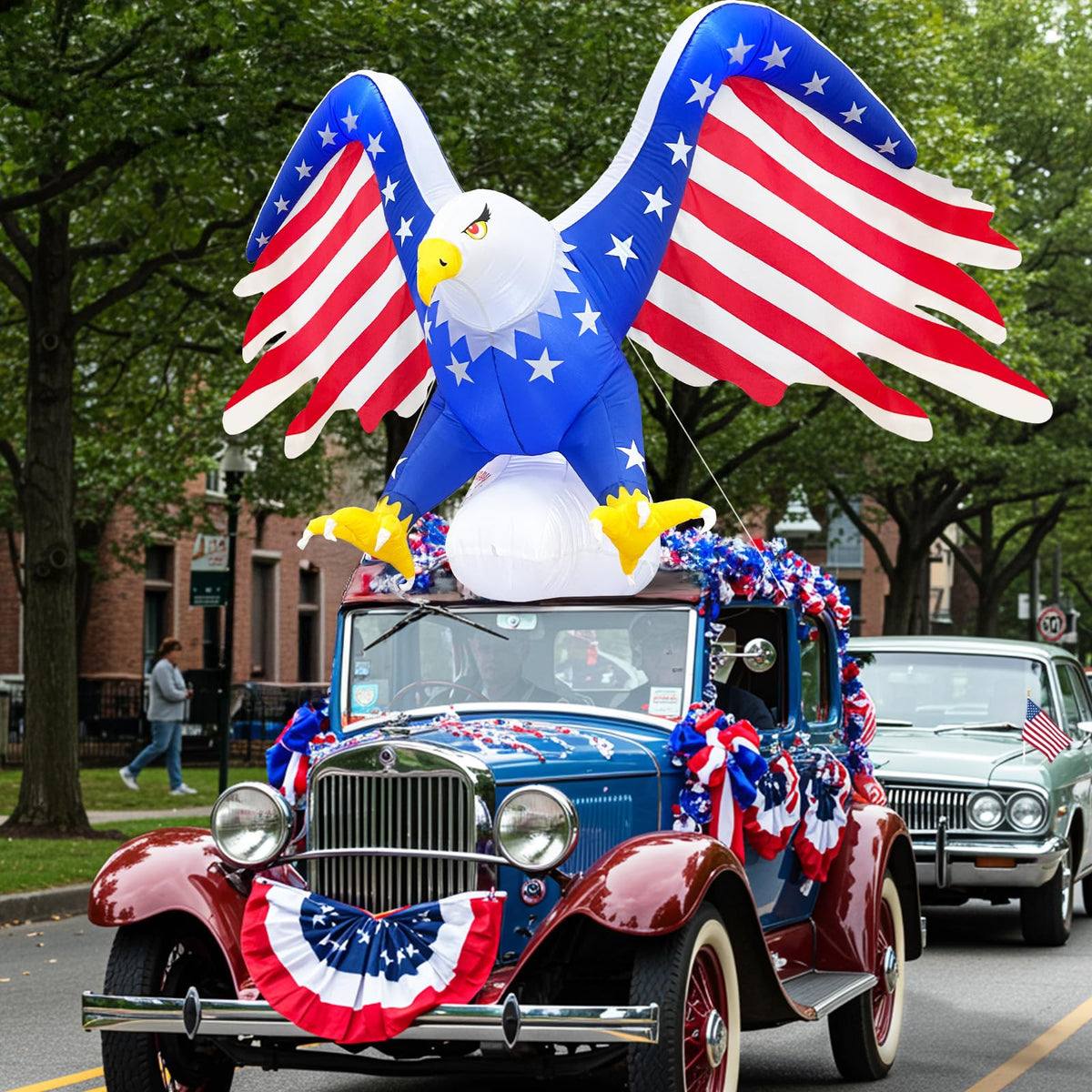 OurWarm eagle inflatable with LED lights enhances nighttime visibility.