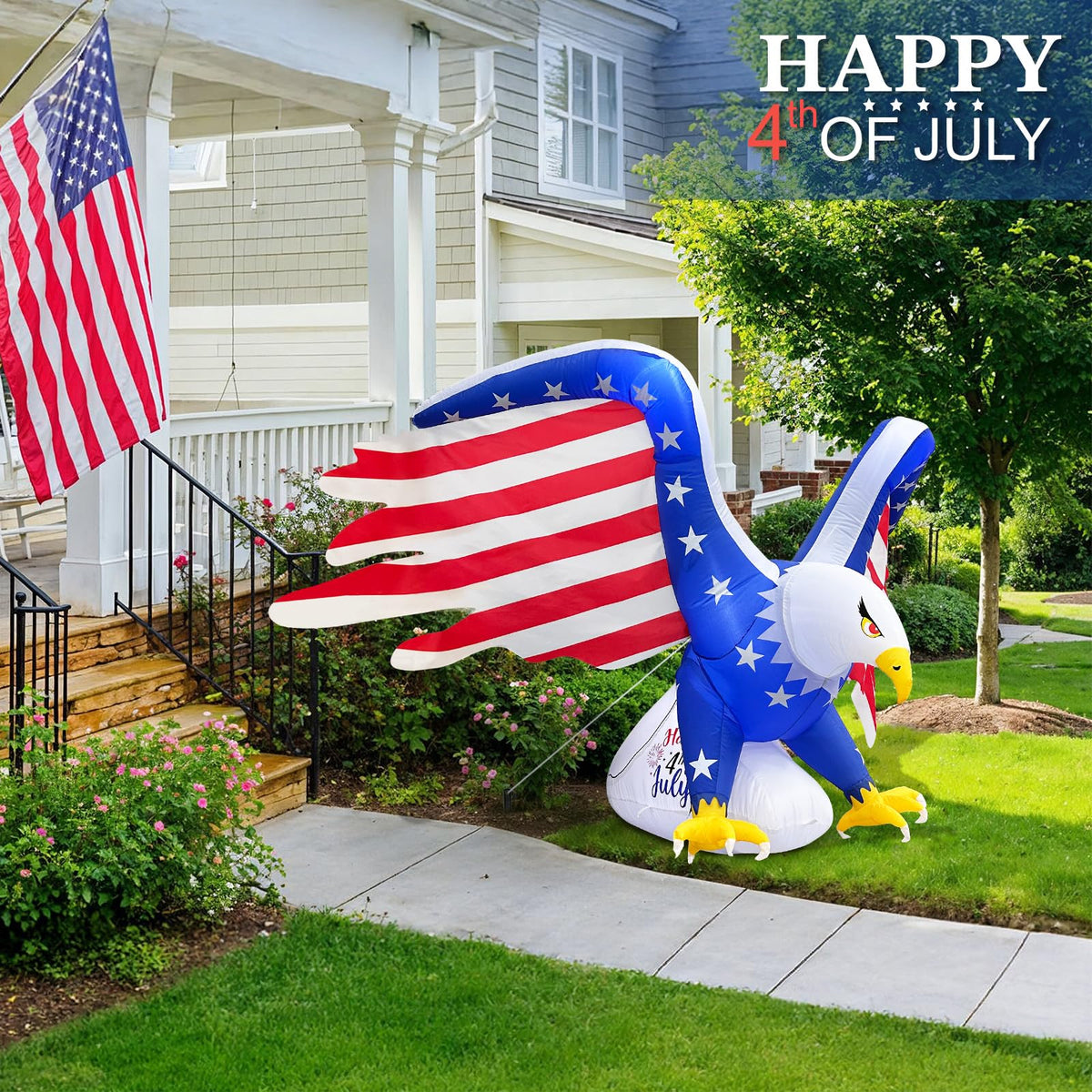 Close-up of durable polyester material and vibrant colors on the eagle.