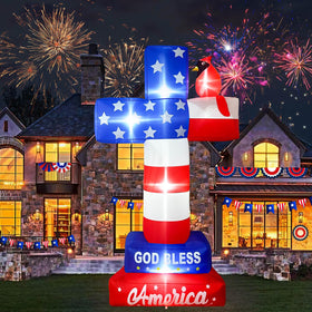 LED-lit cross creates a dignified night display for patriotic occasions.